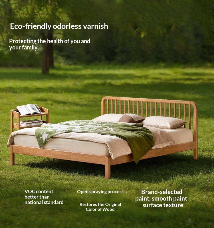European Beech,Rubberwood Solid Wood Bed Modern Simple