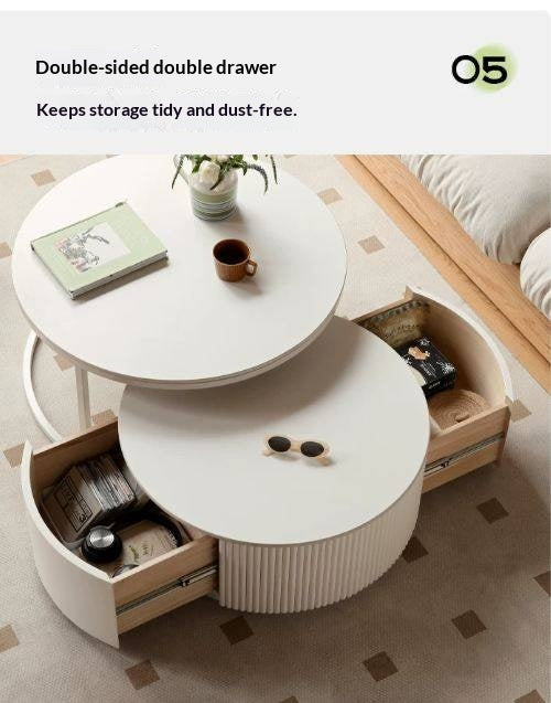 Tulipwood Solid Wood Milk Oil Wind Combination Storage Rock Coffee Table.