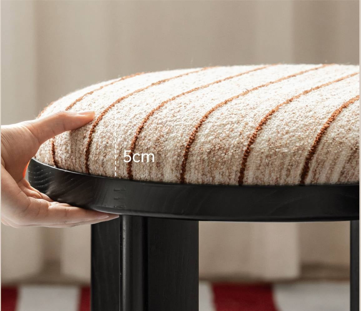 Ash Solid Wood Round Upholstered Stool with Slab Wood Legs