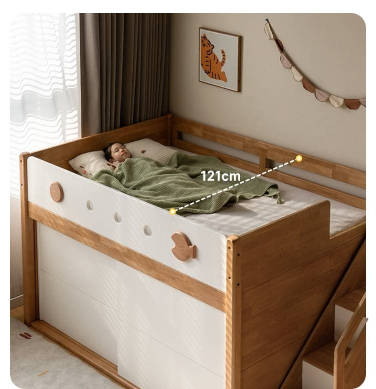Rubberwood Children's Solid Wood Multifunctional Storage Loft Bed