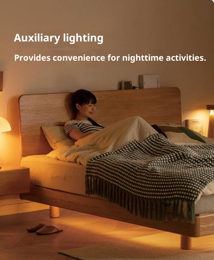 Oak, Ash Solid Wood Luminous Suspended Bed, Nordic Style