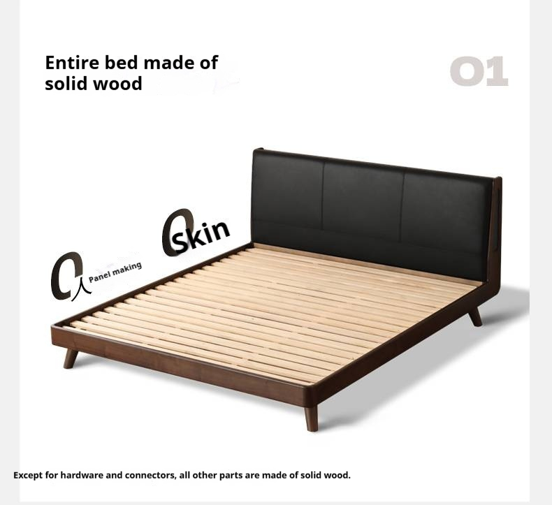 Black Walnut Solid Wood Genuine Leather Upholstered Bed