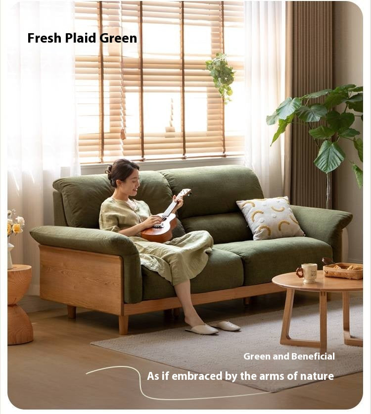 Oak Solid Wood Fabric Sofa, Couch with High Back Cushions, Durable Pet-Friendly Upholstery