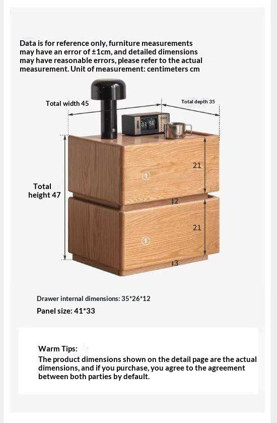 Oak Solid Wood Nightstand with Storage Drawer