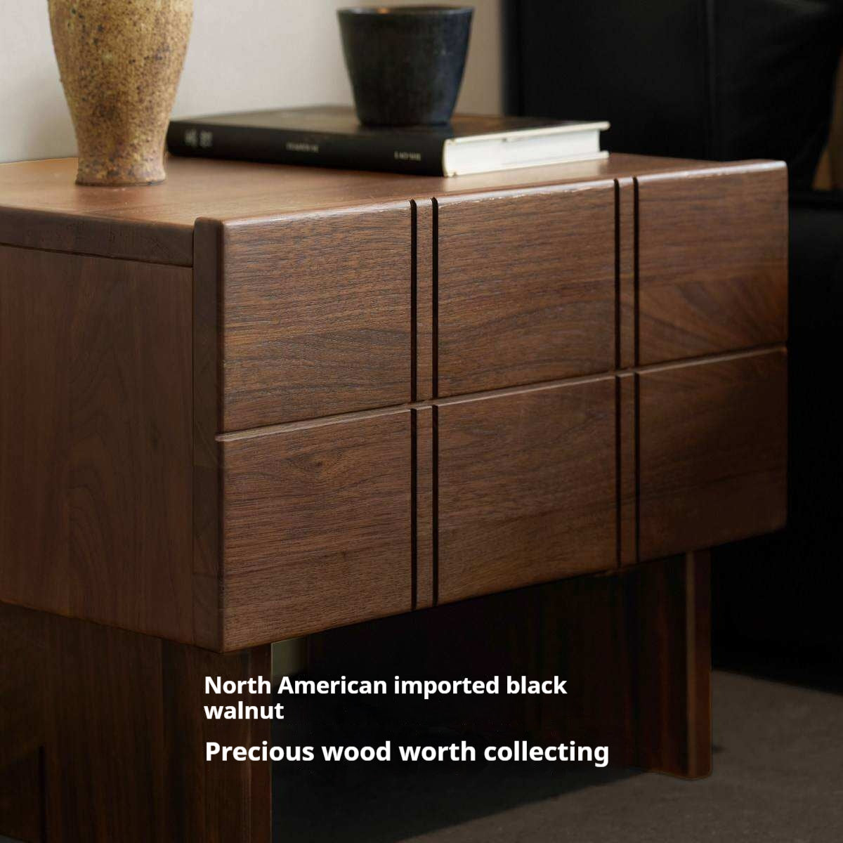 Black Walnut, Oak Wood Wabi-Sabi Style Nightstand