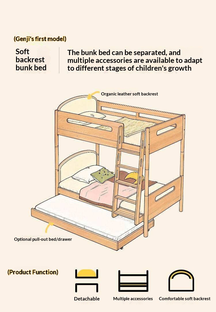 Beech Solid Wood Compact Bunk Bed, Suitable for Adults and Children