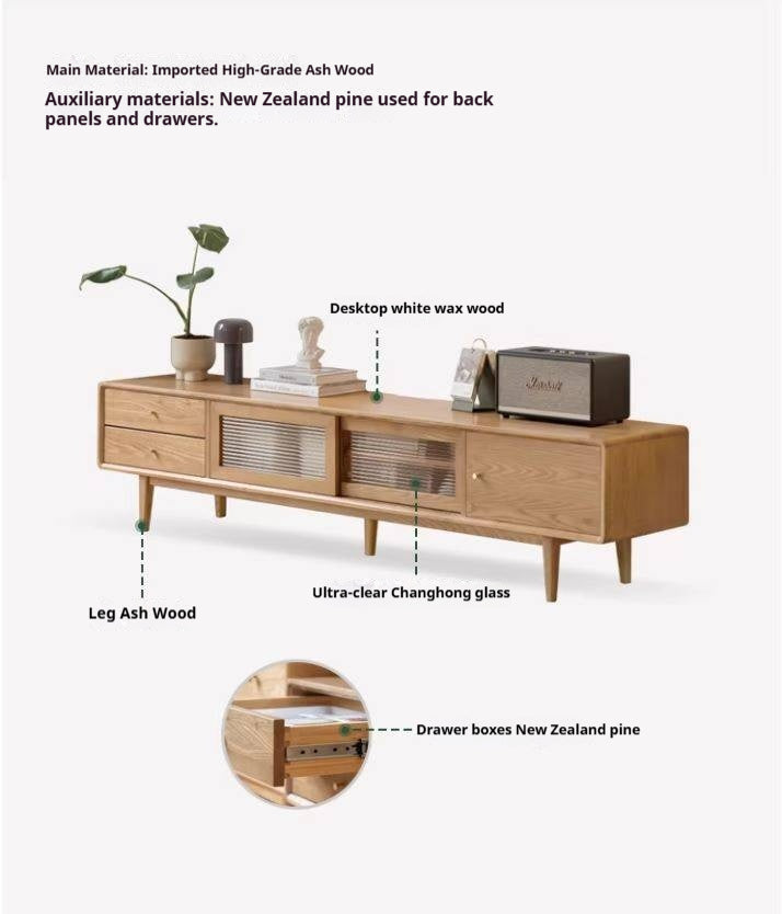 Ash Solid Wood Modern Locker Floor TV Cabinet.