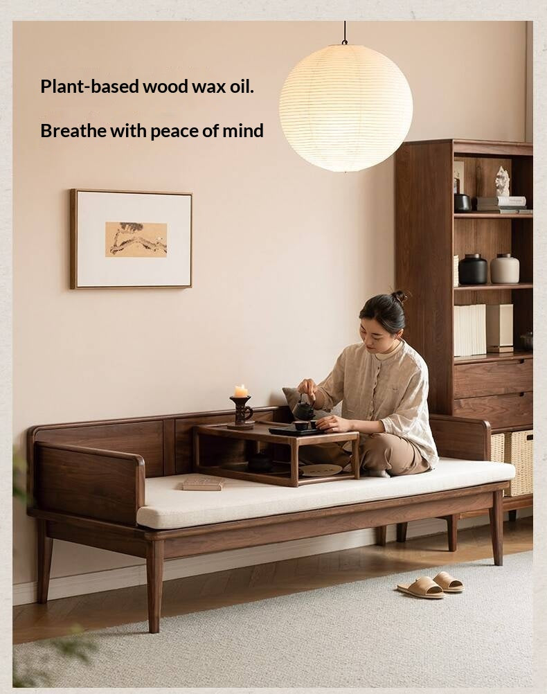 Black Walnut Solid wood Deep Seat Daybed Bench with Raised Wood Side Panels
