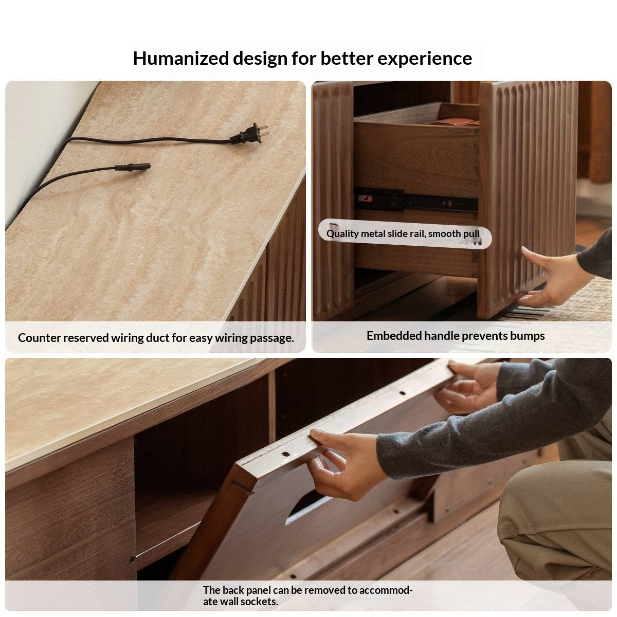 Black Walnut Solid Wood TV Cabinet with Vintage Style Floor-Standing Design