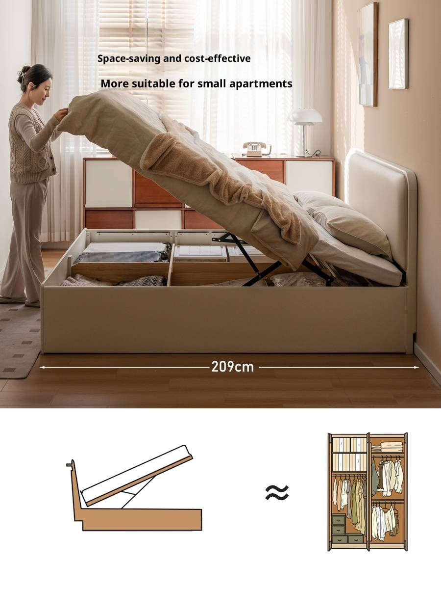 Rubberwood Solid Wood Bed Modern Minimalist Box Bed White Cream Style