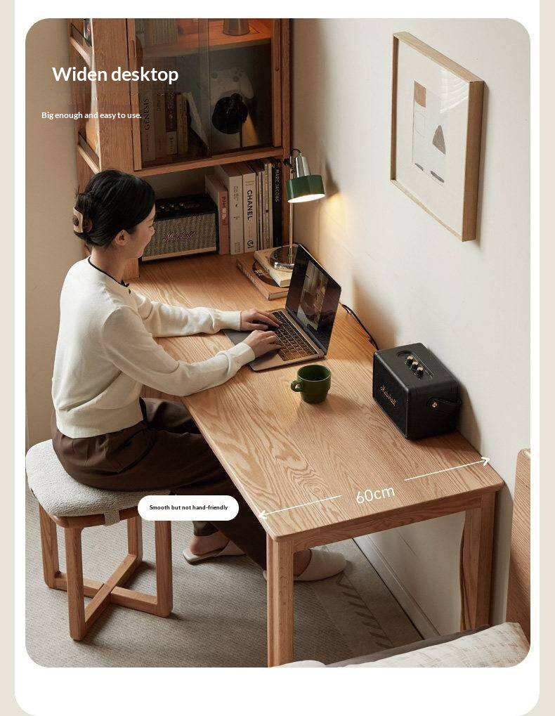 Oak Solid Wood Computer Desk with Integrated Frame and Minimalist Design