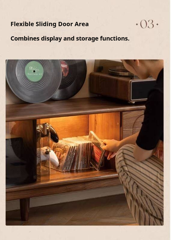 Black Walnut Solid Wood Retro Large Capacity TV Cabinet.