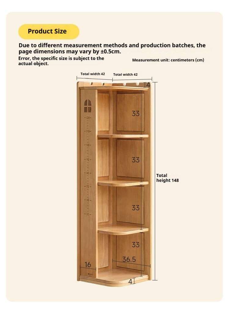 Beech Solid Wood Children's Bookshelf Storage Corner Cabinet