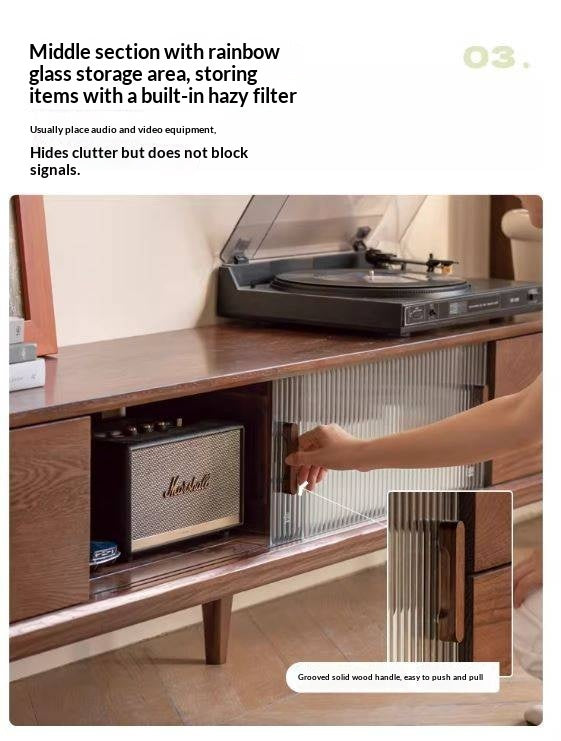 Oak, Solid Rubberwood, Beech Solid Wood TV Stand Glass Sliding Door