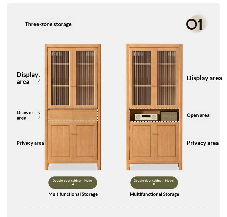 Solid Rubberwood Bookcase with Storage and Display Shelves