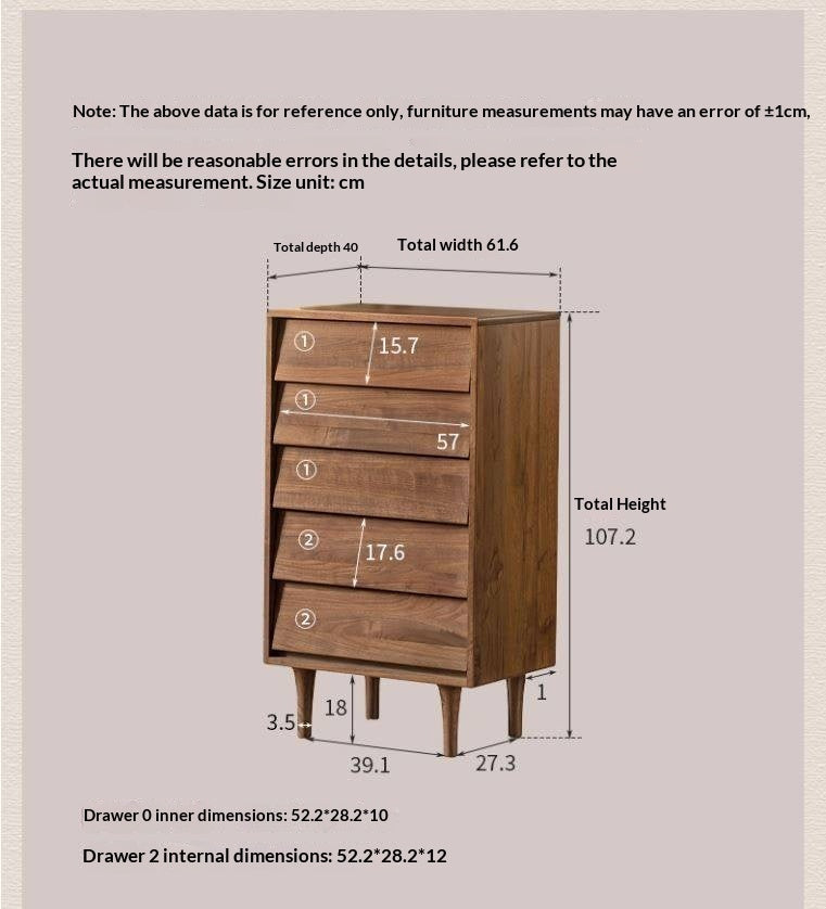 Black Walnut Solid Wood Vintage Style Chest of Drawers