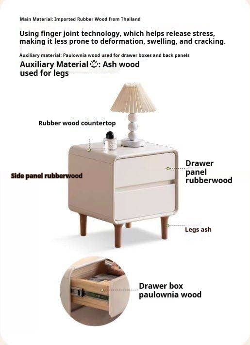 Solid Rubberwood Creamy Candy Style Nightstand.