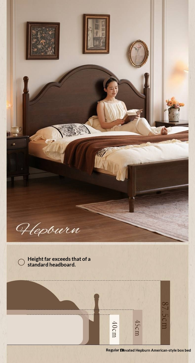 Ash Solid Wood Bed — American Retro Style