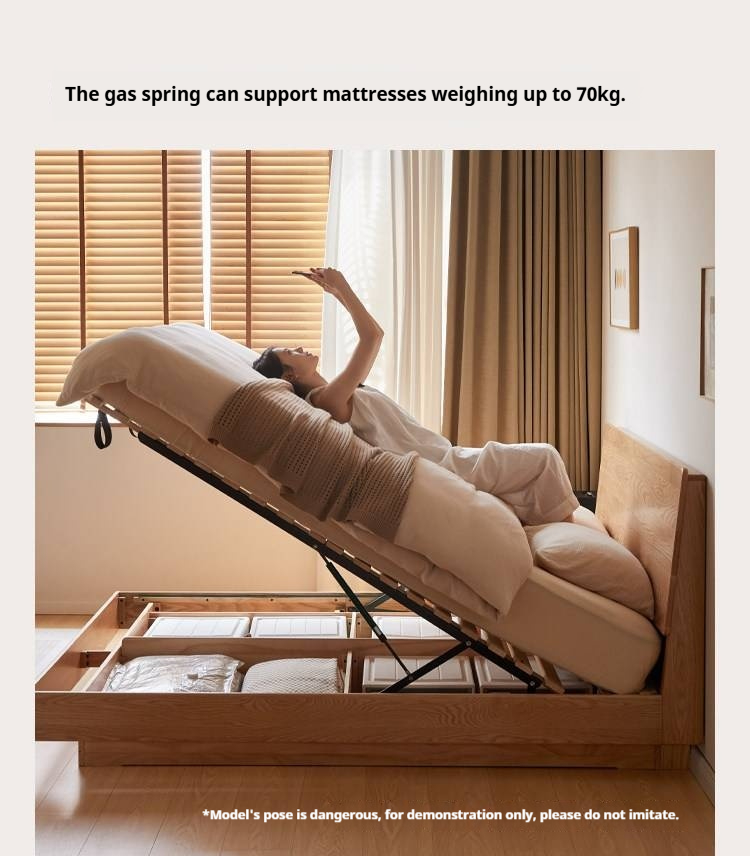 Oak Solid Wood Bed — Modern Minimalist Slab Box Design