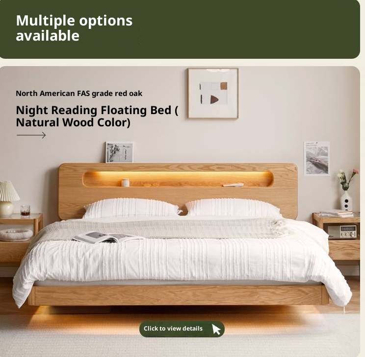 Cherry Solid Wood Retro with Socket Night Light Bed