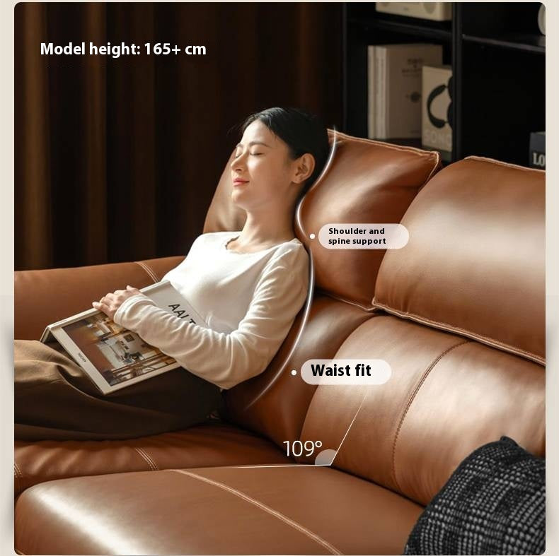 Genuine Leather Italian Minimalist Sectional Sofa – First-Layer Cowhide Corner Sofa with Chaise Lounge