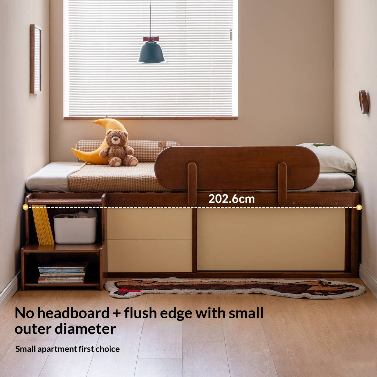 Rubberwood Solid Wood Kids’ Platform Bed and Hidden Storage