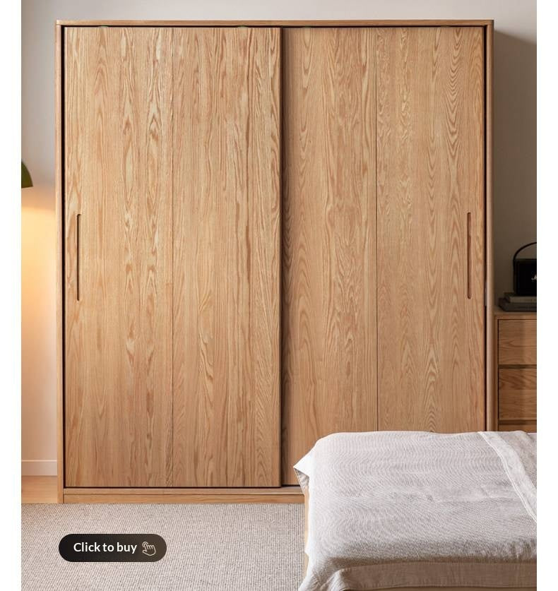White Ash, Ash, Oak Solid Wood Wardrobe With Sliding Doors