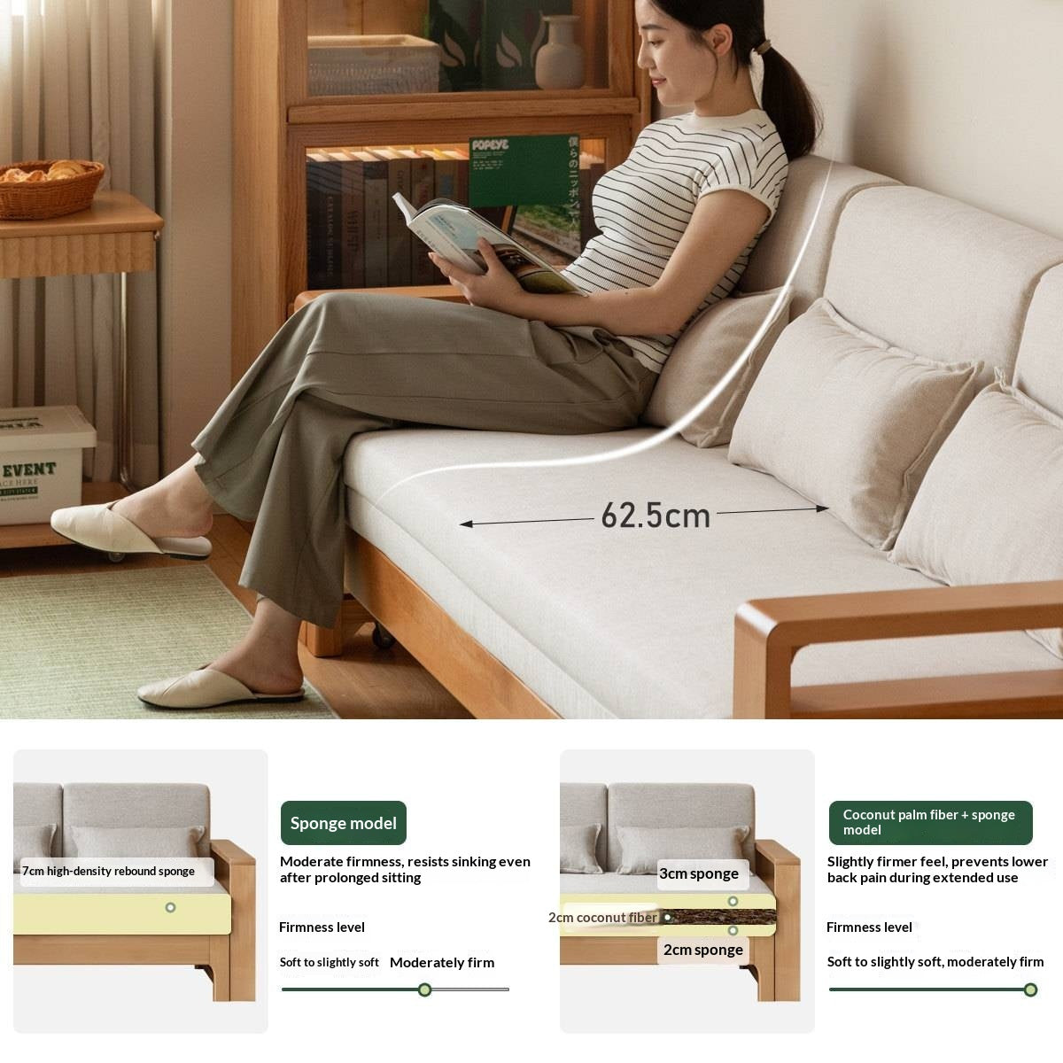 Oak, Beech Solid Wood Multifunctional Storage Sofa Bed