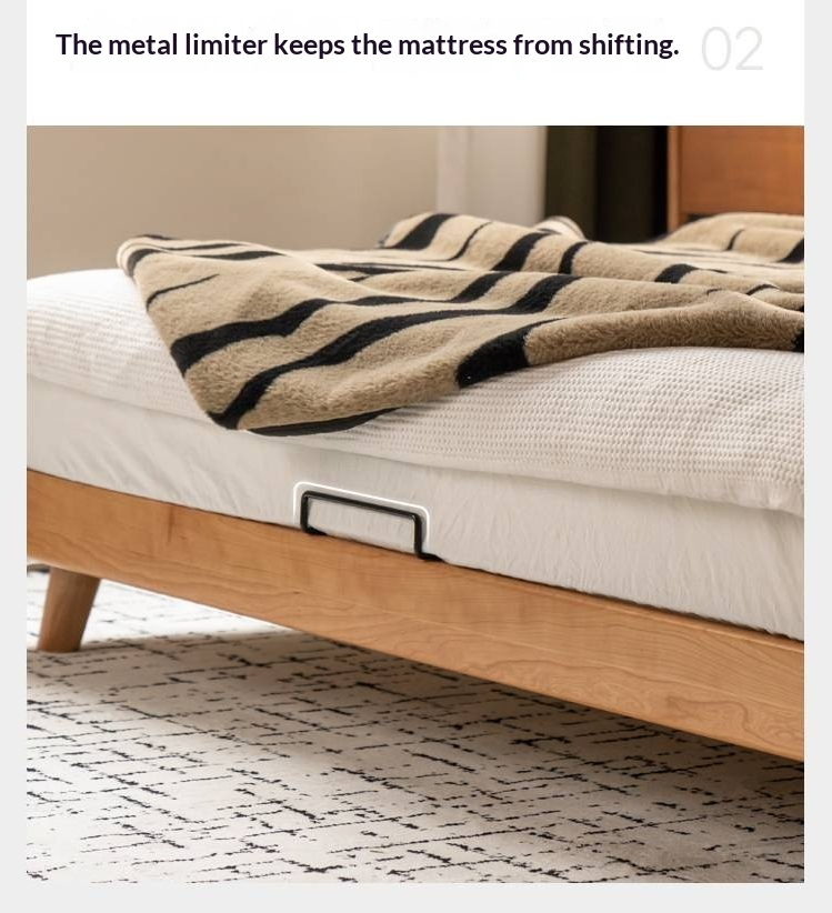 Cherry Solid Wood Bed with Top Layer Cowhide Soft Headboard Retro Style