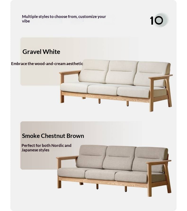 Ash Solid Wood Sofa with Slatted Base and Exposed Frame Arms