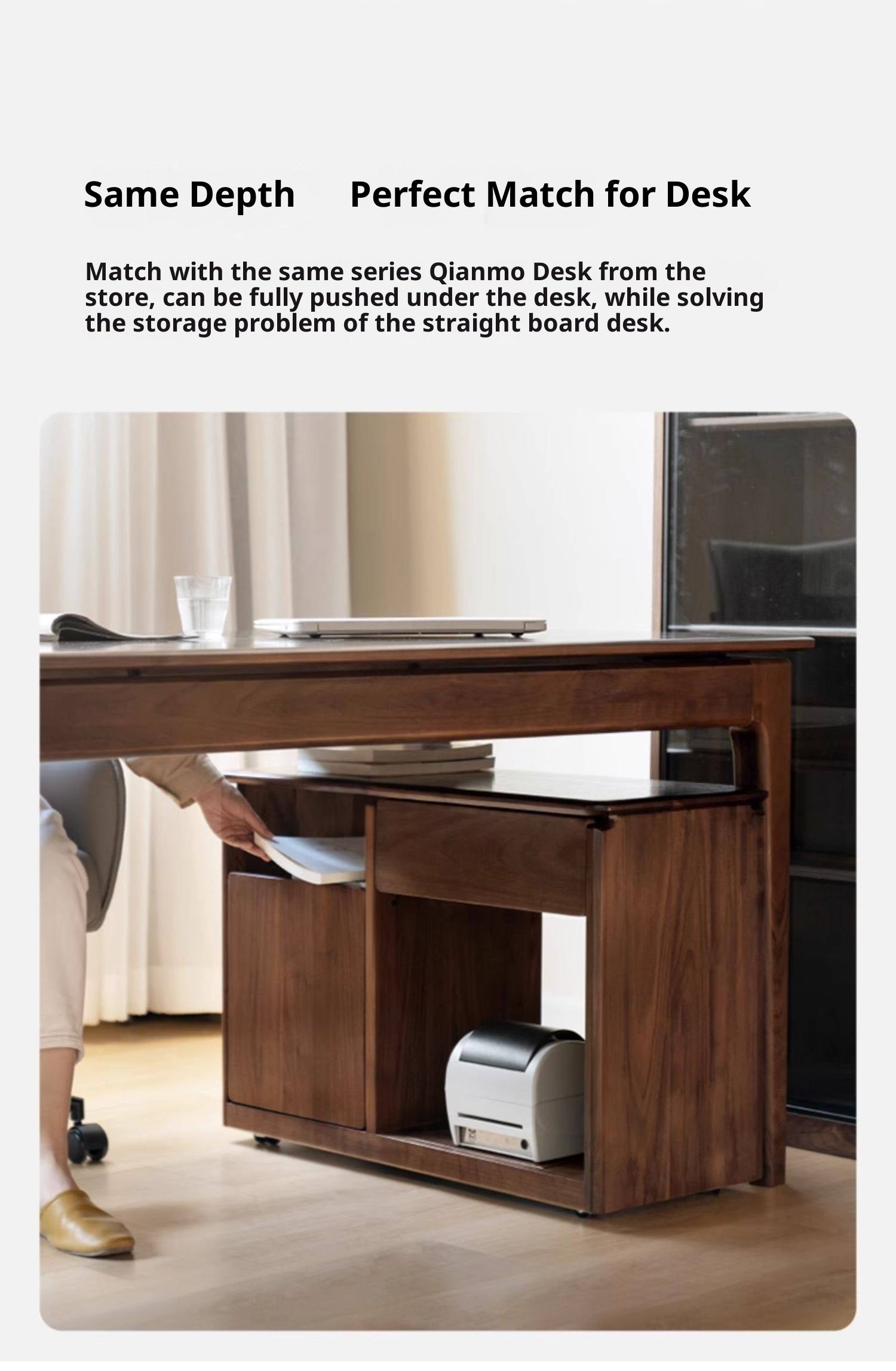 Black Walnut Solid Wood Nordic Style Movable Side Cabinet