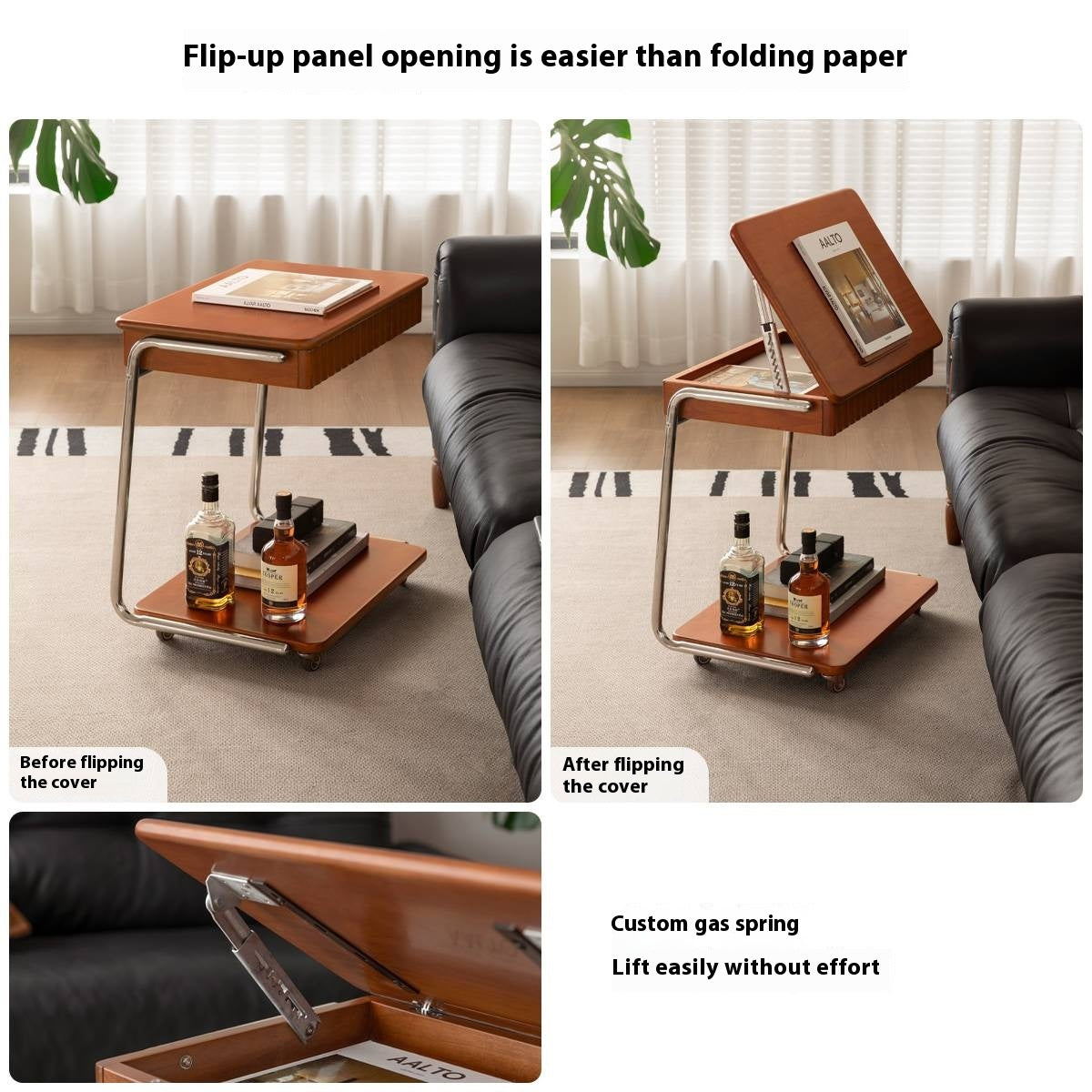 Tulipwood Solid Wood Mobile Retro Side Table
