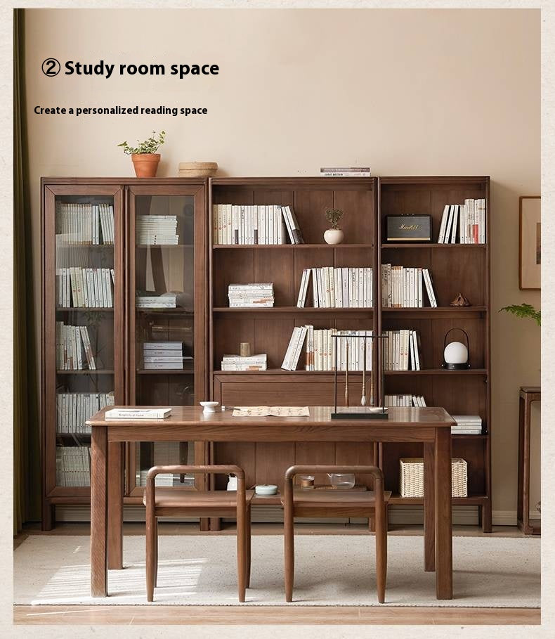 Black Walnut, Oak Solid Wood Nordic Bookcase with Glass Door