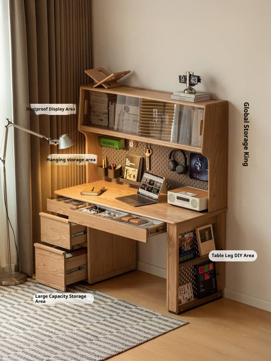 Oak Solid Wood Modern Computer Desk With Shelf