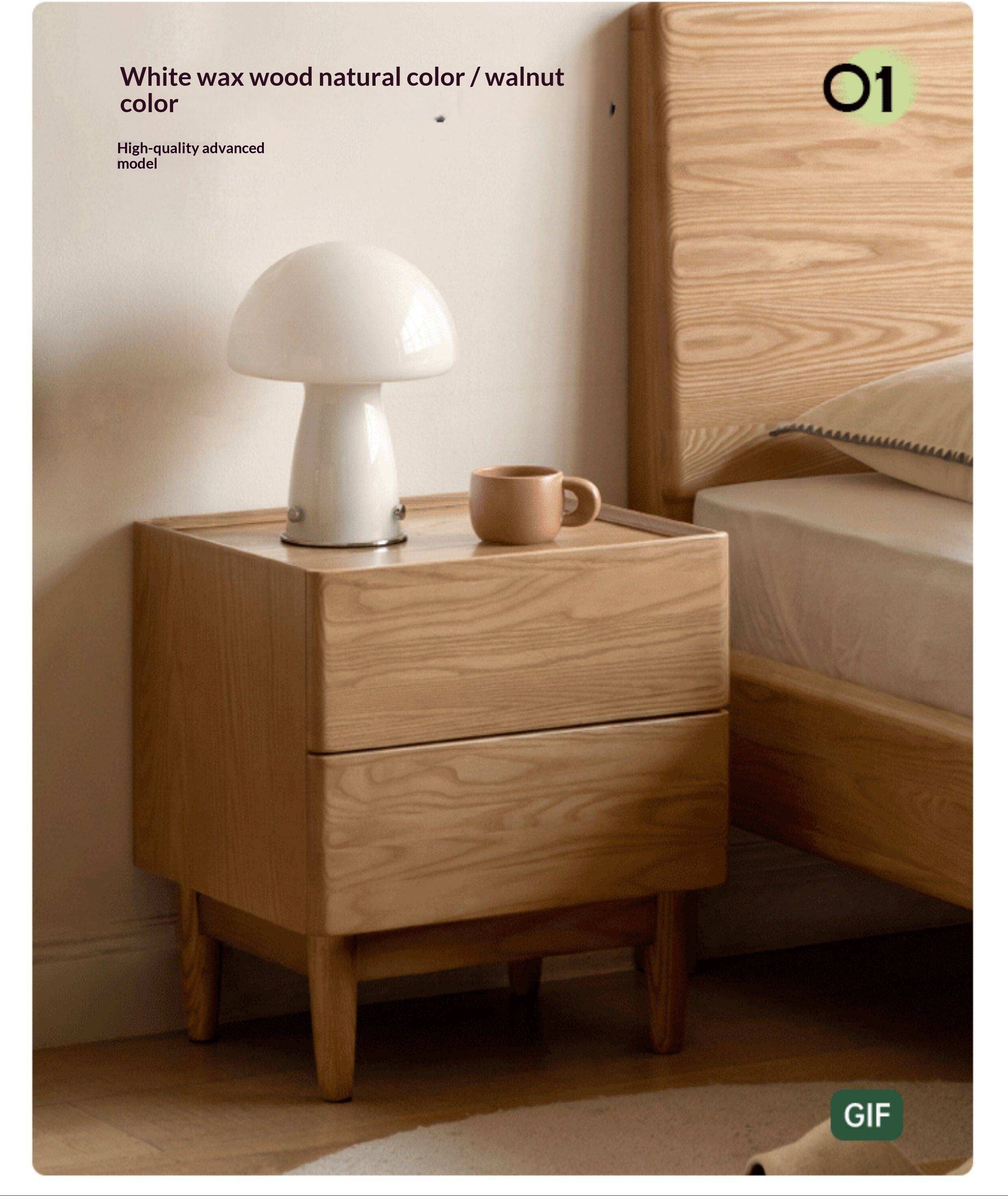 Ash, Oak, White Ash, White Oak, Sandalwood Solid Wood White Wax Small Nightstand