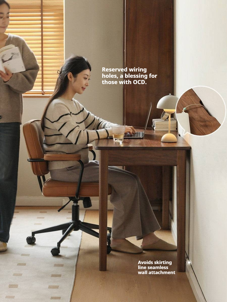 Black Walnut Solid Wood, Solid Longan Hardwood Desk with Drawer
