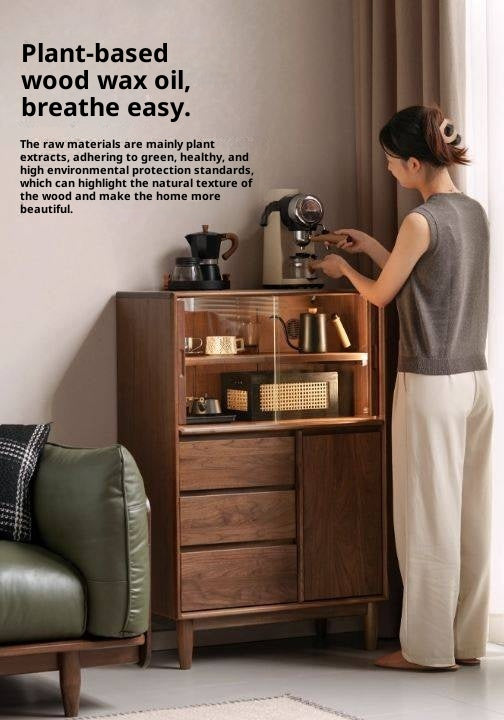 Black Walnut Solid Wood Italian Light Luxury Side Cabinet.