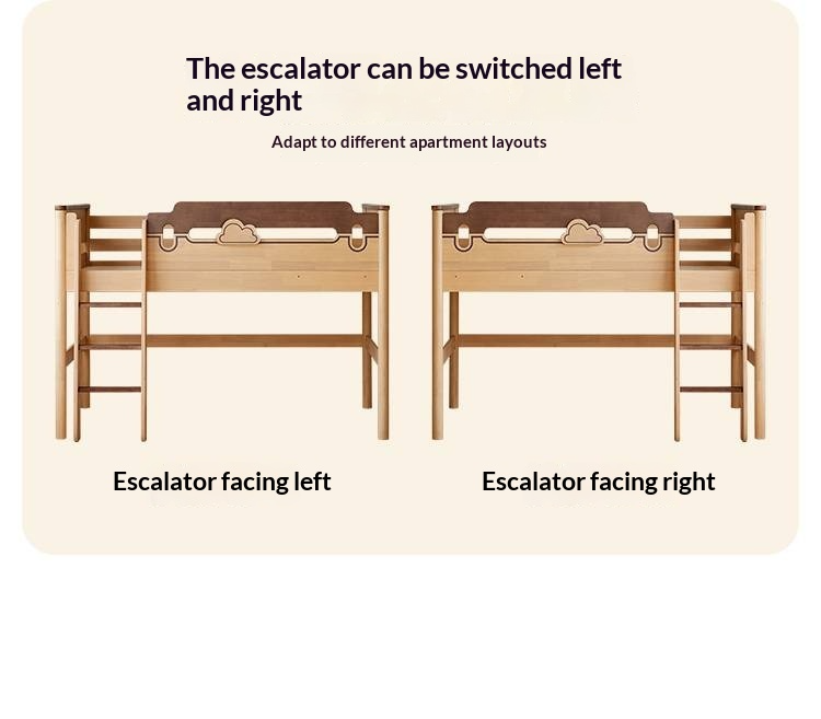 Rubberwood Solid Wood Children's Loft Bed with Under-Bed Cabinets