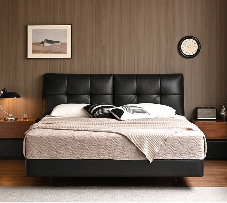 Genuine Leather Top Layer Cowhide Soft Suspension Bed with Lighting