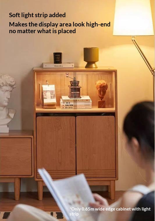 Cherry Solid Wood Wall-Mounted Side Cabinet Modern Minimalist Style