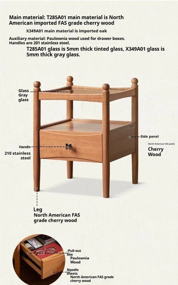 Cherry, Oak Solid Wood French Retro Nightstand