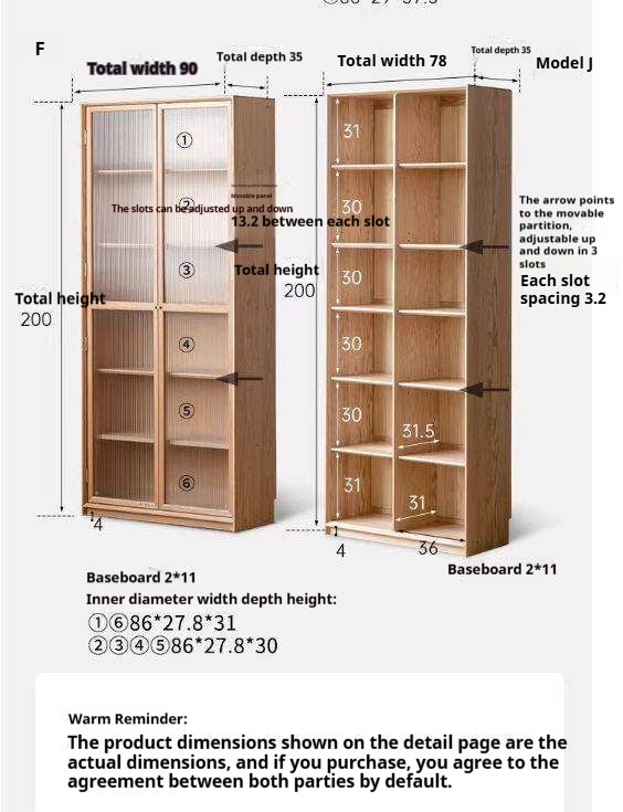 Oak Solid Wood Nordic Style Bookshelf with Floor Storage Cabinet