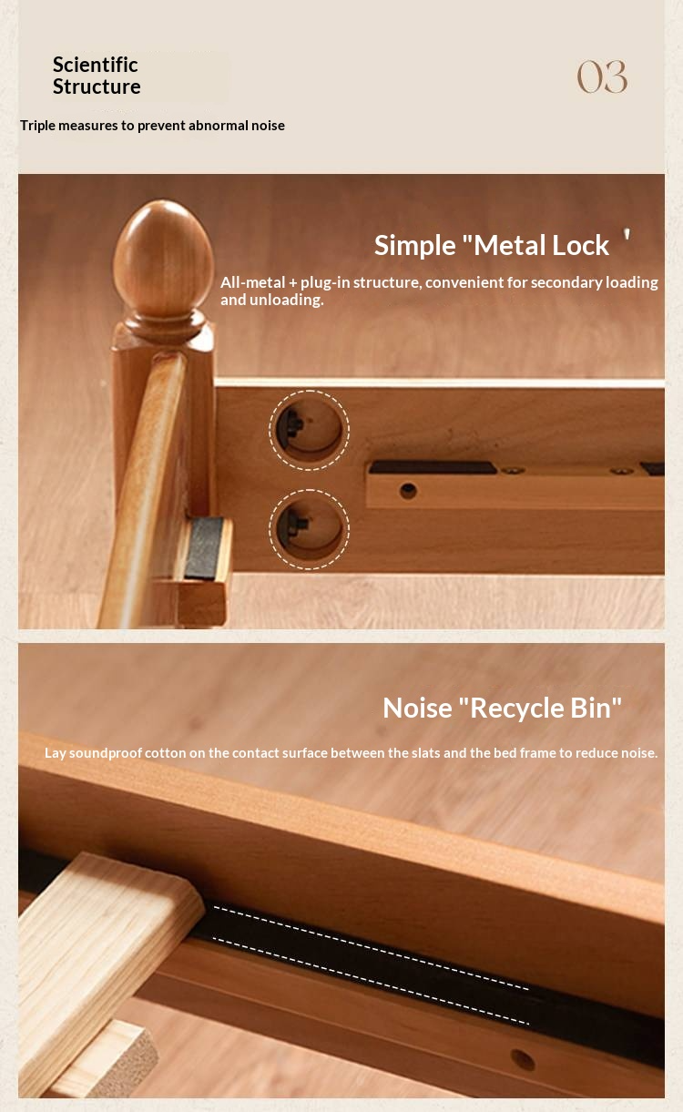 Birch Solid Wood Bed — French Retro Style, Large Slab Design, Mid-Range Style