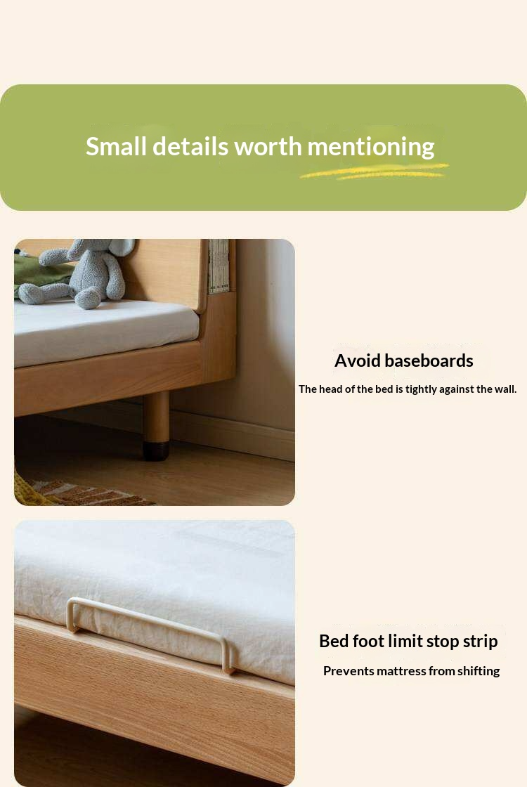 Beech Solid Wood Kids Bed with Scalloped Headboard and Hidden Storage
