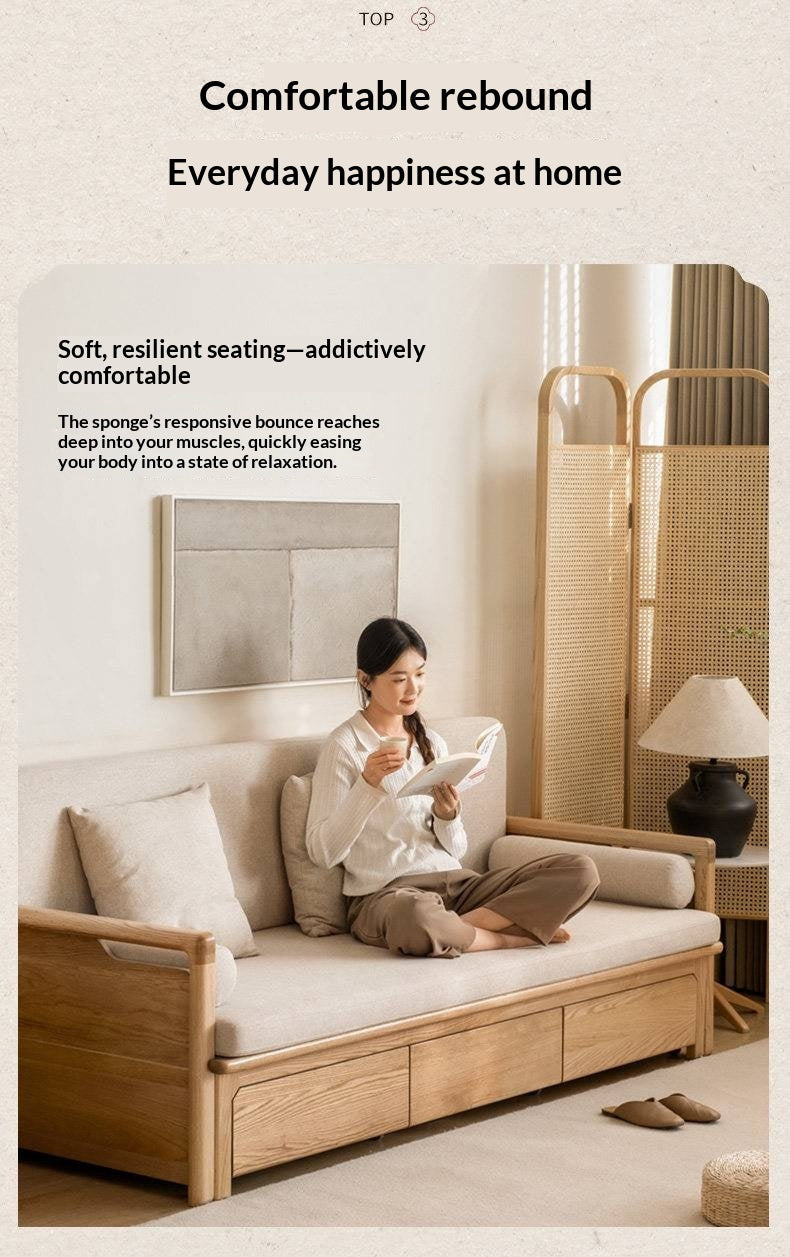 Oak Solid Wood Retractable Multifunctional Box Sofa Bed.
