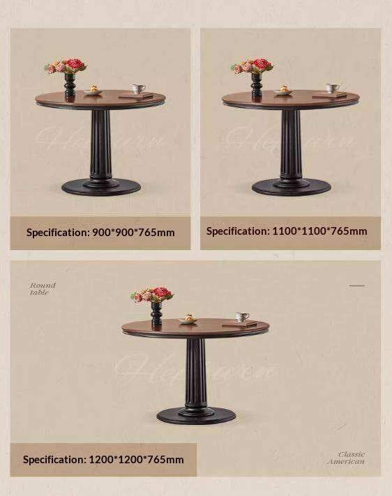 Black Walnut Solid Wood American Retro Round Dining Table