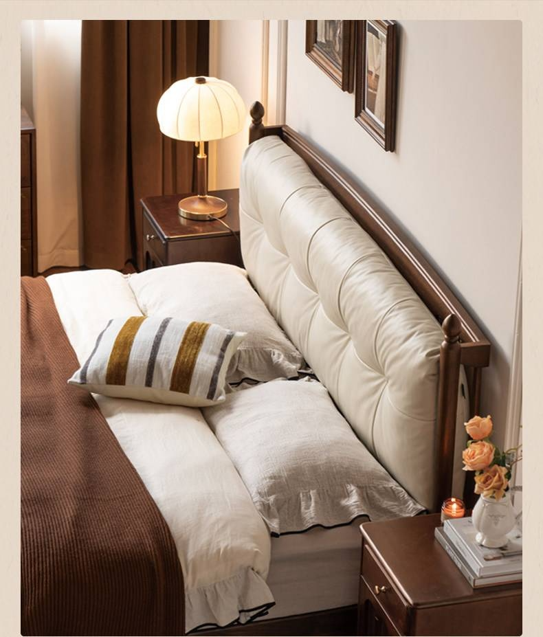 Black Walnut Solid Wood Genuine Leather Soft Bed