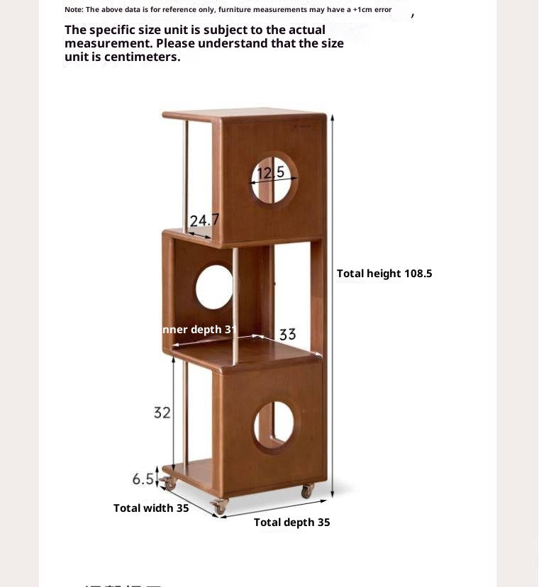 Poplar Solid Wood Vintage Style Mobile Bookshelf