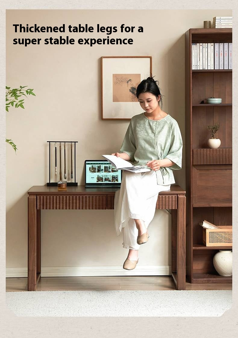 Black Walnut Solid Wood, Solid RubberWood Computer Desk