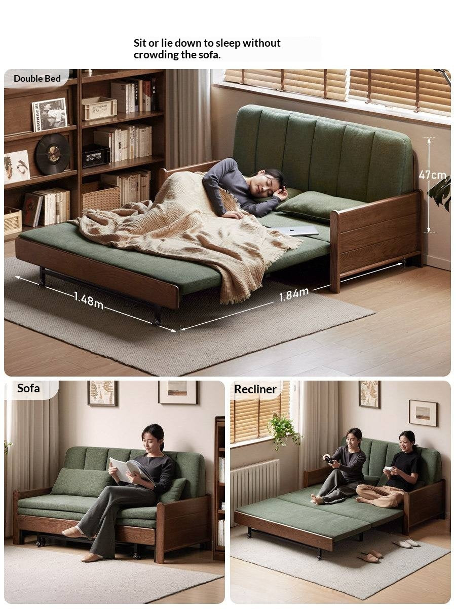 Oak, Ash Solid Wood Sleeper Sofa with Solid Wood Frame and Reclining Backrest